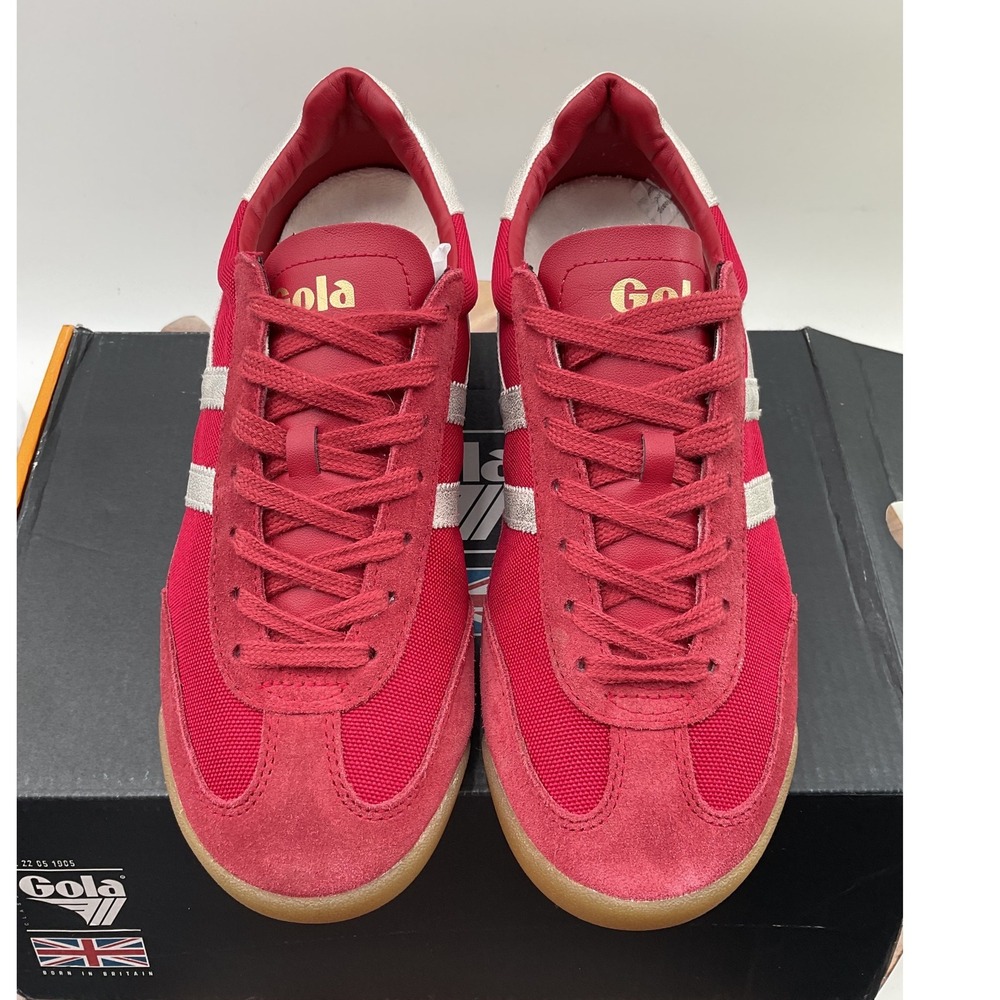 Gola Harrier Mirror Womens Red Silver Suede Nylon Sneakers Low Top Gum Sole